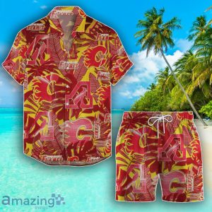 Calgary Flames Set Hawaiian Shirt And Shorts Combo Retro Style For Fans Product Photo 1