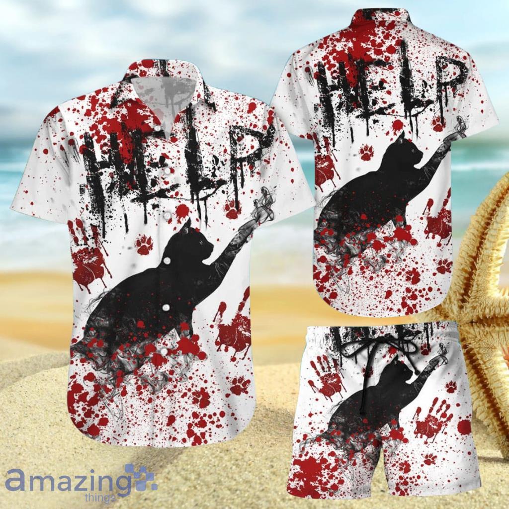 Cat Halloween Scary Blood Hawaii Shirt image Cat Halloween Scary Blood Hawaii Shirt Product Photo 1