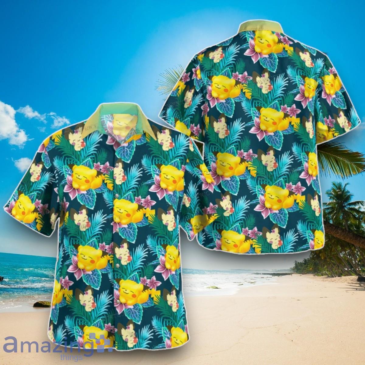 Cheap Pikachu Playing With Tropical Flowers Pokemon Hawaiian Shirt Impressive Gift For Men And Women image Cheap Pikachu Playing With Tropical Flowers Pokemon Hawaiian Shirt Impressive Gift For Men And Women Product Photo 1
