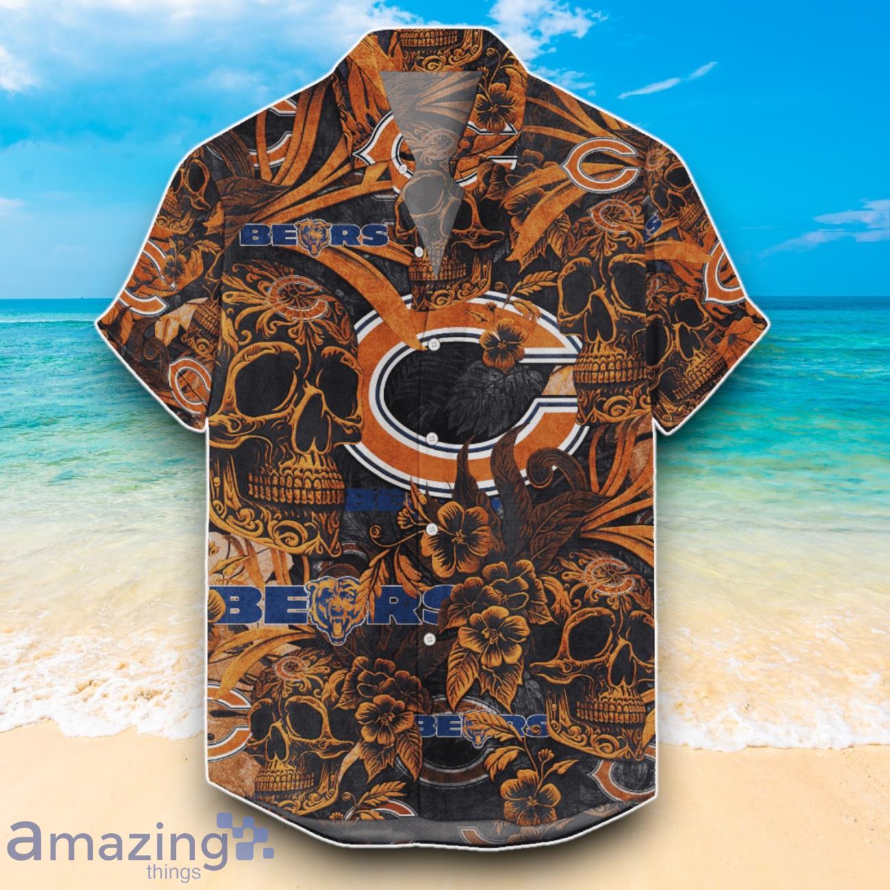 Chicago Bears NFL Hawaiian Shirt Jungle Skull Unique Design For Fans image Chicago Bears NFL Hawaiian Shirt Jungle Skull Unique Design For Fans Product Photo 1