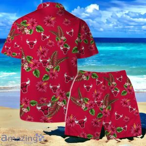Chicago Bulls Team Logo Hawaiian Shirt And Short Floral Pattern Product Photo 2