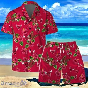 Chicago Bulls Team Logo Hawaiian Shirt And Short Floral Pattern Product Photo 1
