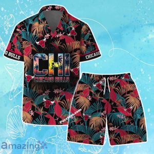 Chicago Bulls Team Logo Pattern Aloha Colorful Hawaiian Shirt & Short Product Photo 1