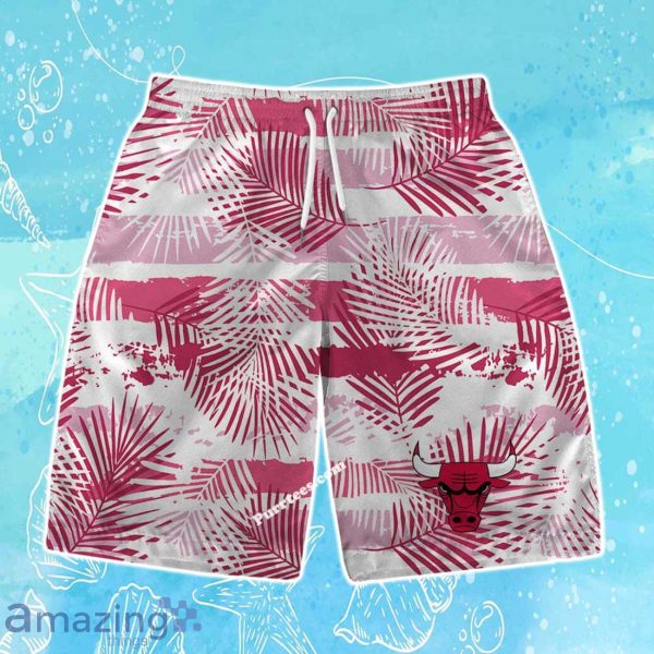 Chicago Bulls Team Logo Pattern Leaves Tropical Hawaiian Shirt & Short Product Photo 3