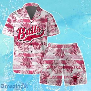 Chicago Bulls Team Logo Pattern Leaves Tropical Hawaiian Shirt & Short Product Photo 1