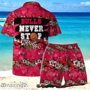 Chicago Bulls Team Logo Pattern Never Stop Hawaiian Shirt And Short Product Photo 2