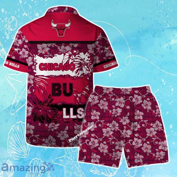 Chicago Bulls Team Logo Pattern Vintage Aloha Hawaiian Shirt & Short Product Photo 2