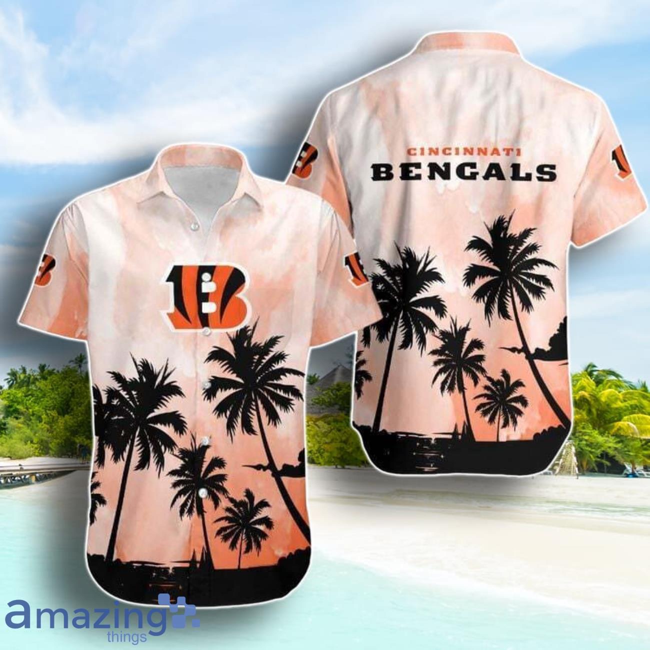 Cincinnati Bengals Coconut Trees Pattern Hawaiian Shirt Summer Gift For Men Women image Cincinnati Bengals Coconut Trees Pattern Hawaiian Shirt Summer Gift For Men Women Product Photo 1