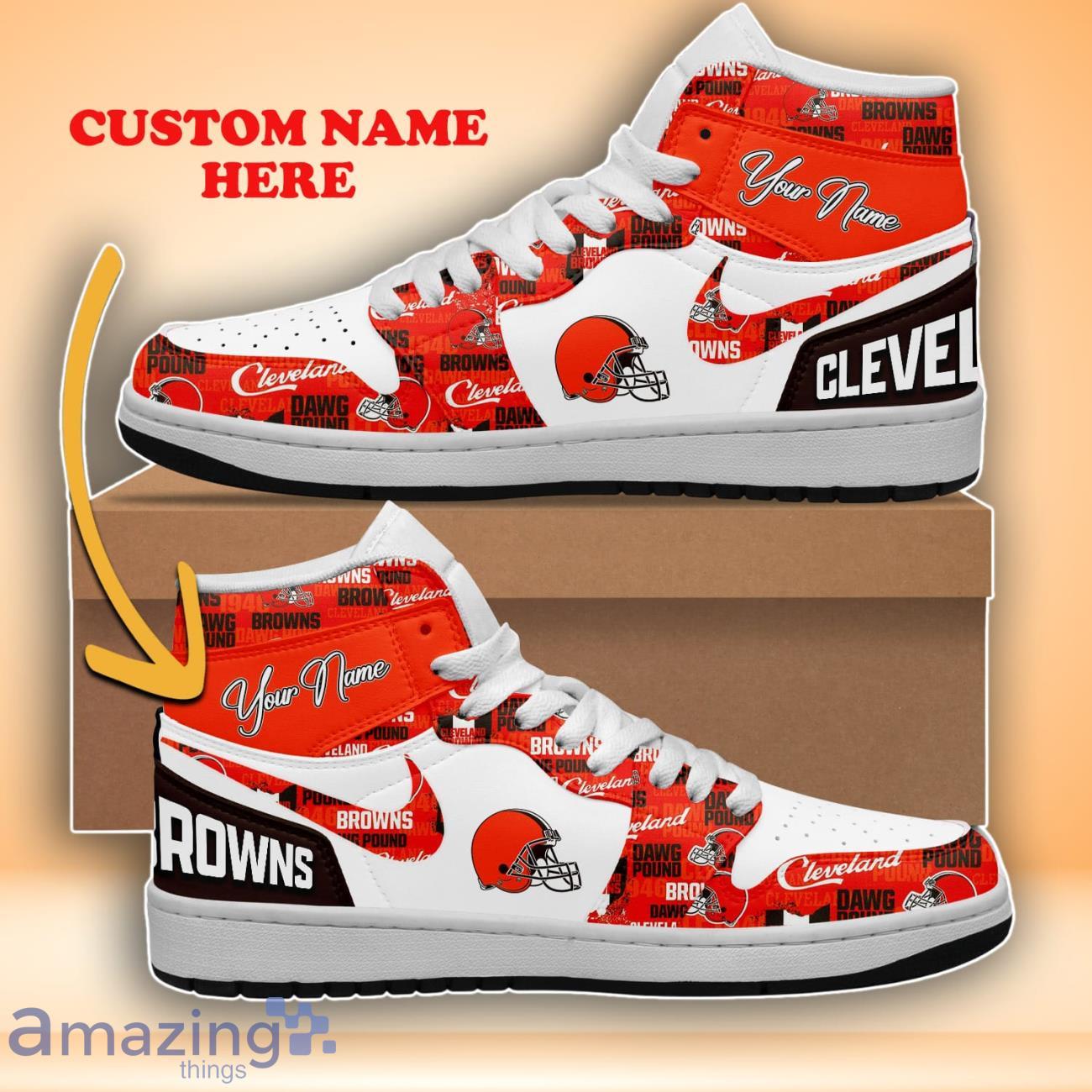 Cleveland Browns Custom Name Air Jordan High Top Trendy Style For Fans image Cleveland Browns Custom Name Air Jordan High Top Trendy Style For Fans Product Photo 1