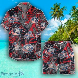 Columbus Blue Jackets Set Hawaiian Shirt And Shorts Combo Retro Style For Fans Product Photo 1