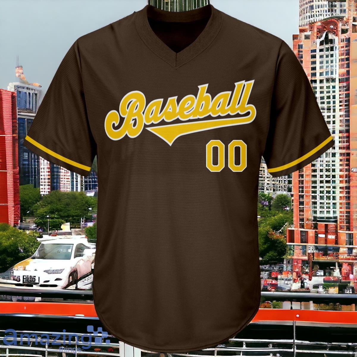 Custom Brown Gold White Authentic Throwback Rib Knit Custom Name & Number Baseball Jersey Shirt Style Gift image Custom Brown Gold-White Authentic Throwback Rib-Knit Custom Name & Number Baseball Jersey Shirt Style Gift Product Photo 2