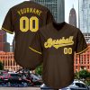 Custom Brown Gold-White Authentic Throwback Rib-Knit Custom Name & Number Baseball Jersey Shirt Style Gift