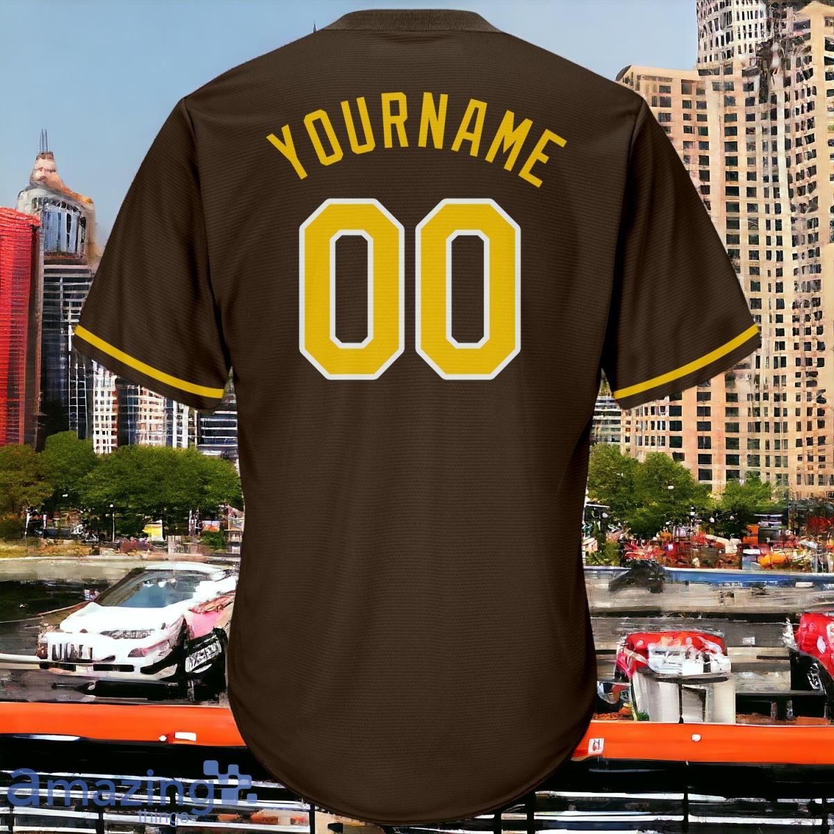 Custom Brown Gold White Authentic Throwback Rib Knit Custom Name & Number Baseball Jersey Shirt Style Gift image Custom Brown Gold-White Authentic Throwback Rib-Knit Custom Name & Number Baseball Jersey Shirt Style Gift Product Photo 3