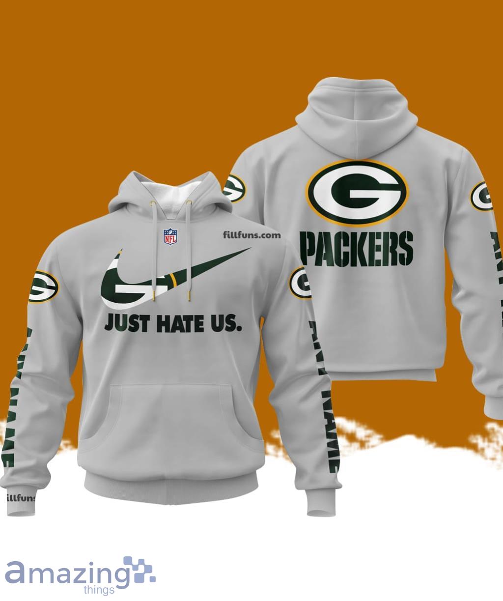 Custom Name NFL Green Bay Packers Just Hate Us Grey Hoodie 3D Printed Classic Style image Custom Name NFL Green Bay Packers Just Hate Us Grey Hoodie 3D Printed Classic Style Product Photo 1
