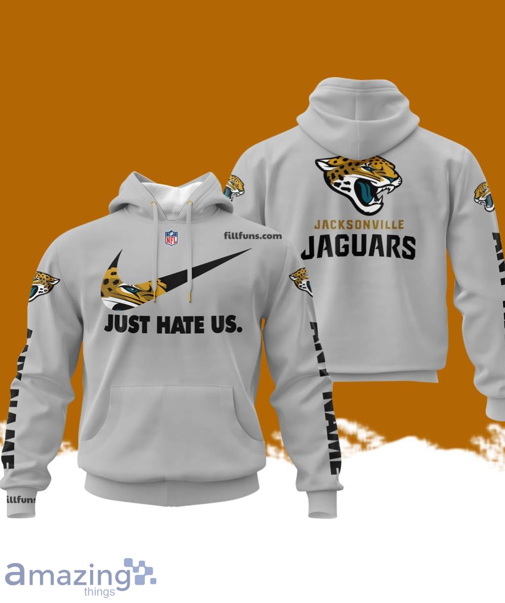 Custom Name NFL Jacksonville Jaguars Just Hate Us Grey Hoodie 3D Printed Classic Style image Custom Name NFL Jacksonville Jaguars Just Hate Us Grey Hoodie 3D Printed Classic Style Product Photo 1