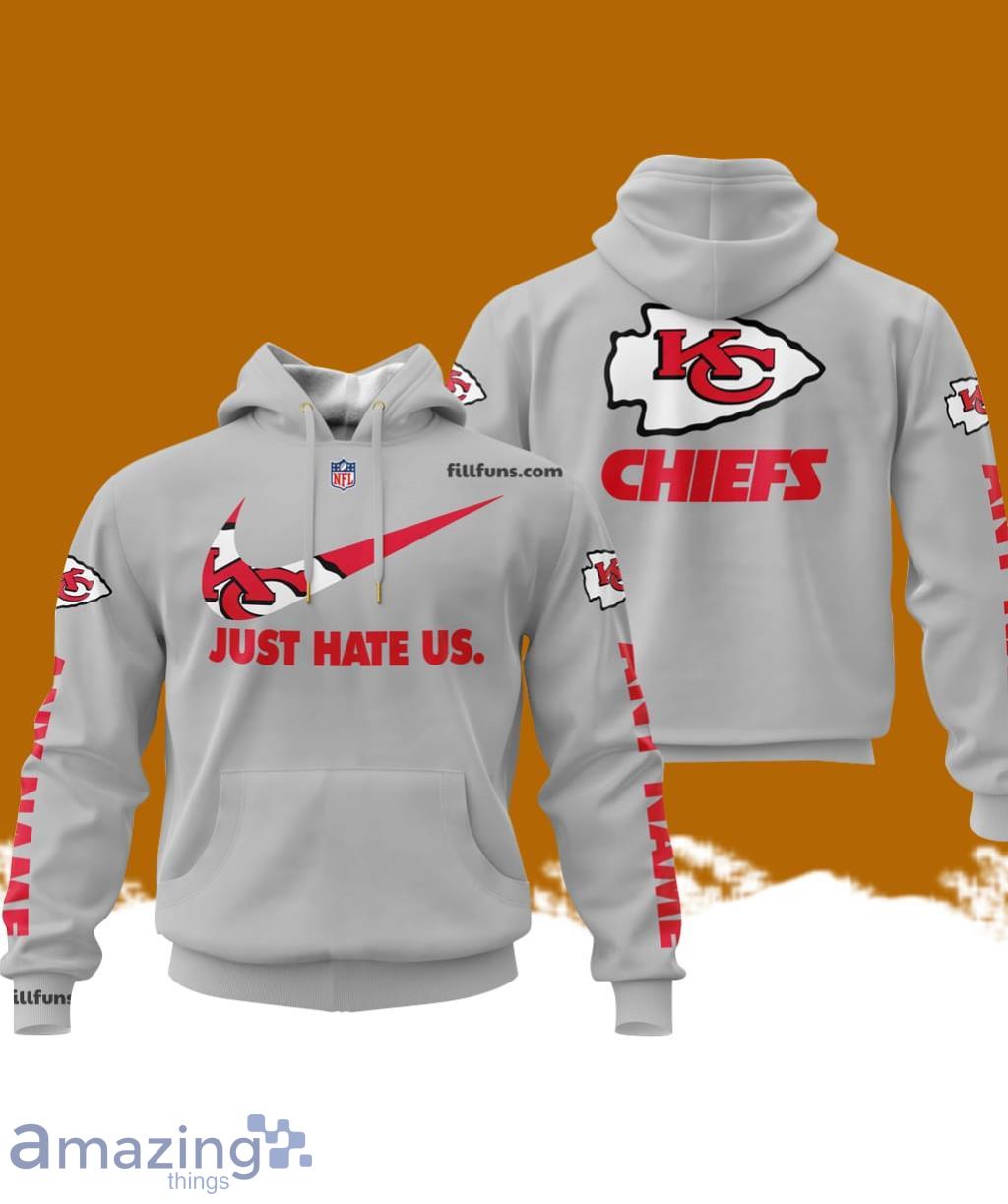 Custom Name NFL Kansas City Chiefs Just Hate Us Grey Hoodie 3D Printed Classic Style image Custom Name NFL Kansas City Chiefs Just Hate Us Grey Hoodie 3D Printed Classic Style Product Photo 1