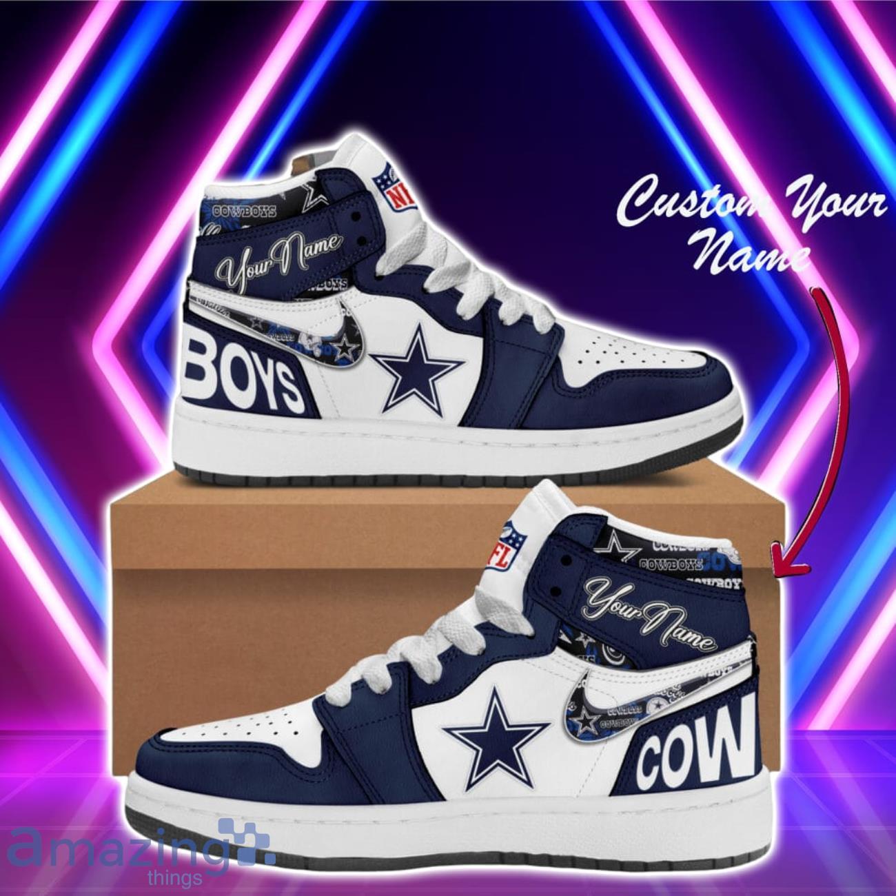 Dallas Cowboys NFL Air Jordan High Top Fashionable Sneakers For Sport Fans Custom Name Product Photo 1
