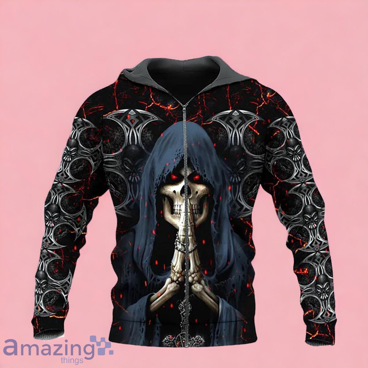 Dark Reaper Prayer Skull Zip Up 3D Hoodie Gift For Men And Women image Dark Reaper Prayer Skull Zip Up 3D Hoodie Gift For Men And Women Product Photo 1