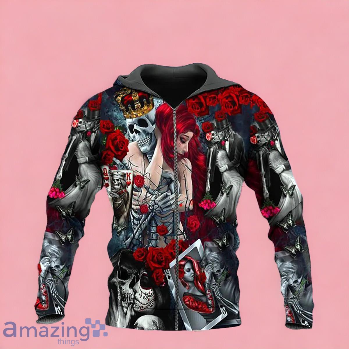 Dark Roses Goth Lovers And Sugar Skull Zip Up 3D Hoodie Gift For Men And Women image Dark Roses Goth Lovers And Sugar Skull Zip Up 3D Hoodie Gift For Men And Women Product Photo 1
