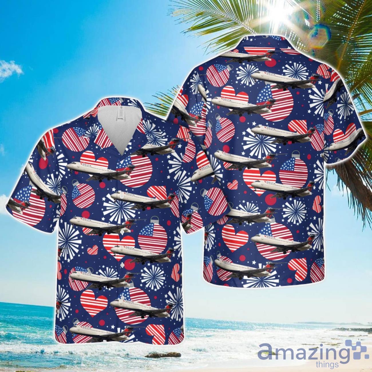 Delta Air Lines Boeing 717 2BD, 4th Of July 3D Full Printed Hawaiian Shirt Beach Gift Shirt image Delta Air Lines Boeing 717-2BD, 4th Of July 3D Full Printed Hawaiian Shirt Beach Gift Shirt Product Photo 1