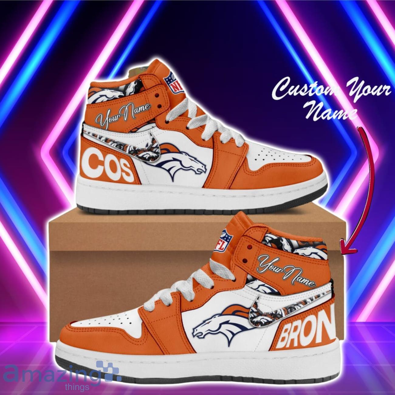 Denver Broncos NFL Air Jordan High Top Fashionable Sneakers For Sport Fans Custom Name Product Photo 1