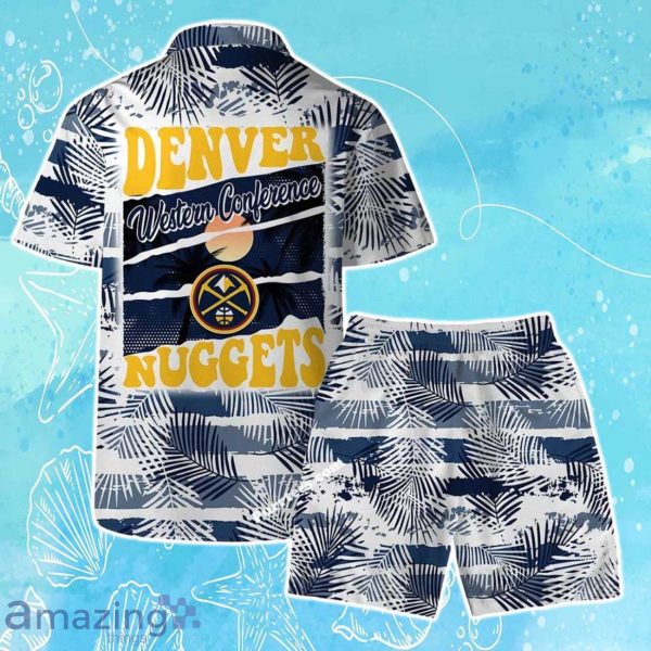 Denver Nuggets Team Logo Pattern Leaves Tropical Hawaiian Shirt & Short Product Photo 2