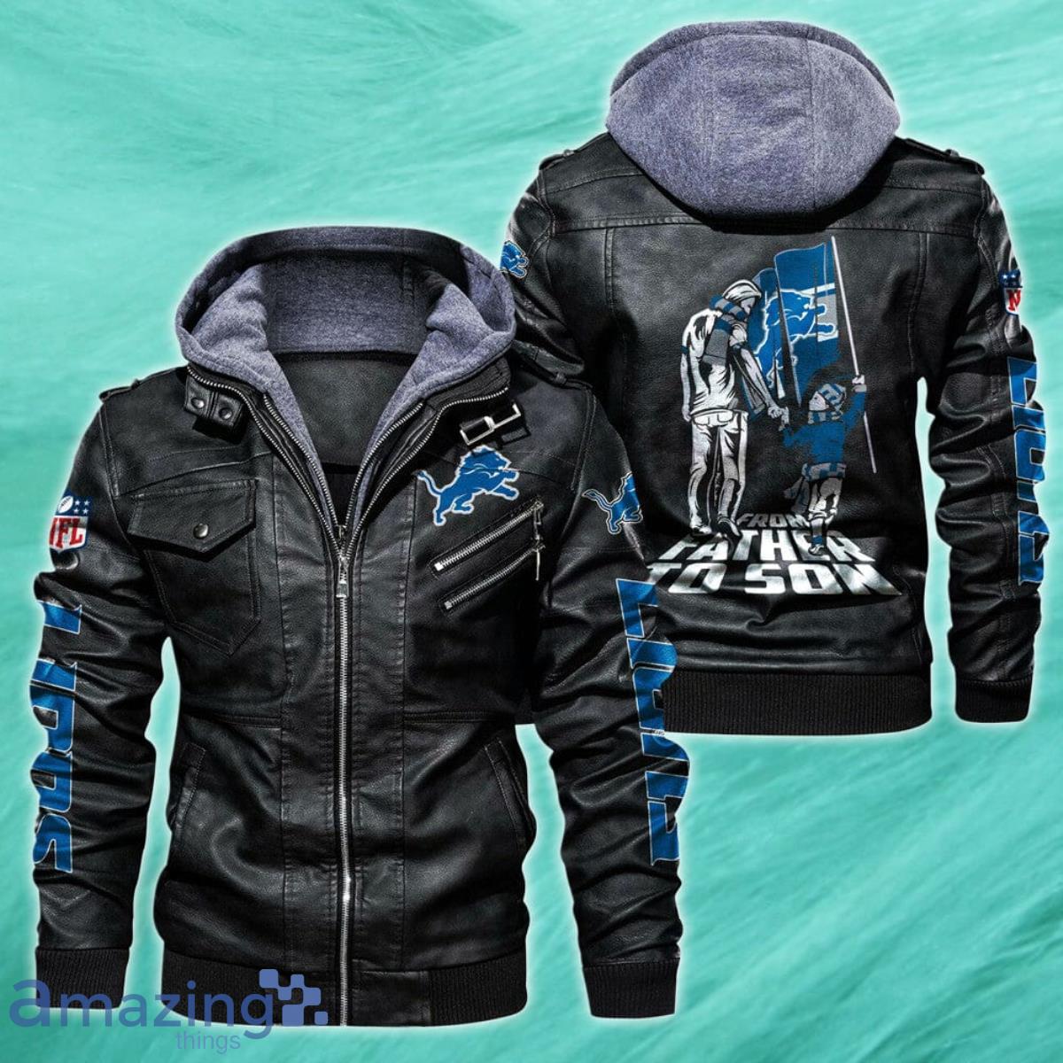 Detroit Lions 2D Leather Jacket Style Gift image Detroit Lions 2D Leather Jacket Style Gift Product Photo 2