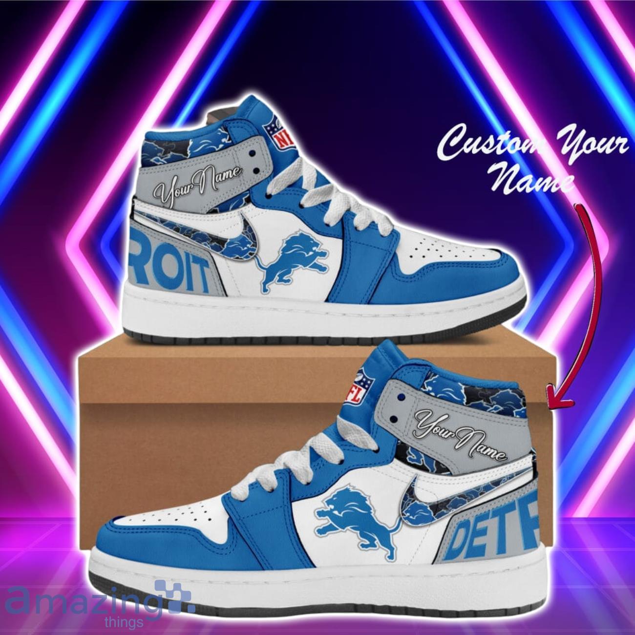 Detroit Lions NFL Air Jordan High Top Fashionable Sneakers For Sport Fans Custom Name Product Photo 1
