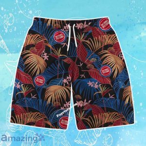 Detroit Pistons Team Logo Pattern Aloha Colorful Hawaiian Shirt & Short Product Photo 3