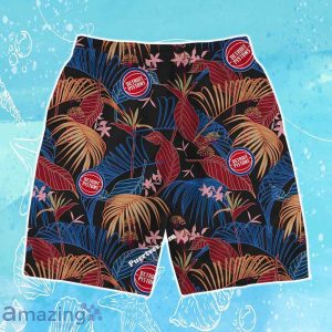 Detroit Pistons Team Logo Pattern Aloha Colorful Hawaiian Shirt & Short Product Photo 4