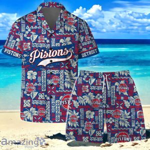Detroit Pistons Team Logo Pattern Classic Hawaiian Shirt And Short Product Photo 1