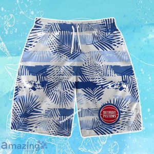 Detroit Pistons Team Logo Pattern Leaves Tropical Hawaiian Shirt & Short Product Photo 3