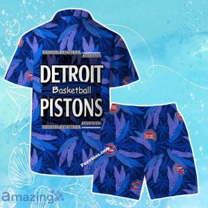 Detroit Pistons Team Logo Pattern Leaves Vintage Art Hawaiian Shirt & Short Product Photo 2