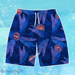 Detroit Pistons Team Logo Pattern Leaves Vintage Art Hawaiian Shirt & Short Product Photo 3