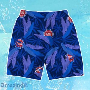 Detroit Pistons Team Logo Pattern Leaves Vintage Art Hawaiian Shirt & Short Product Photo 4
