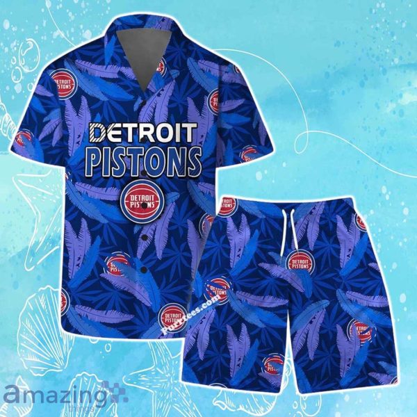 Detroit Pistons Team Logo Pattern Leaves Vintage Art Hawaiian Shirt & Short Product Photo 1