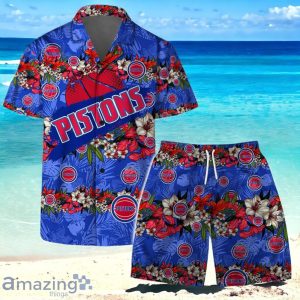 Detroit Pistons Team Logo Pattern Never Stop Hawaiian Shirt And Short Product Photo 1