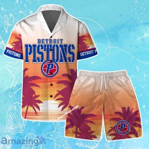 Detroit Pistons Team Logo Pattern Sunset Tropical Hawaiian Shirt & Short Product Photo 1