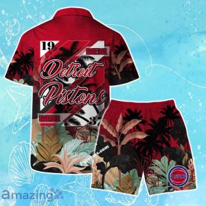 Detroit Pistons Team Logo Pattern Tropical Hawaiian Shirt & Short Product Photo 2