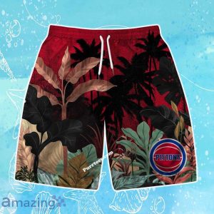 Detroit Pistons Team Logo Pattern Tropical Hawaiian Shirt & Short Product Photo 3