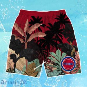 Detroit Pistons Team Logo Pattern Tropical Hawaiian Shirt & Short Product Photo 4