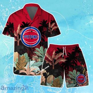 Detroit Pistons Team Logo Pattern Tropical Hawaiian Shirt & Short Product Photo 1