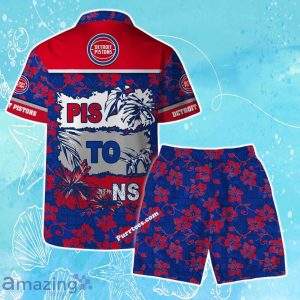 Detroit Pistons Team Logo Pattern Vintage Aloha Hawaiian Shirt & Short Product Photo 2