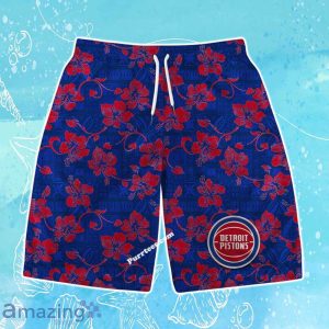 Detroit Pistons Team Logo Pattern Vintage Aloha Hawaiian Shirt & Short Product Photo 3