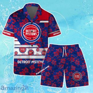 Detroit Pistons Team Logo Pattern Vintage Aloha Hawaiian Shirt & Short Product Photo 1