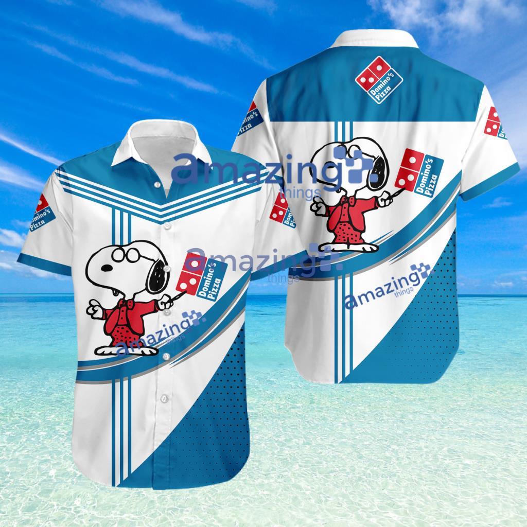 Domino’s Pizza Logo Snoopy Pattern Tropical Button Down Hawaiian Shirt image Domino’s Pizza Logo Snoopy Pattern Tropical Button Down Hawaiian Shirt Product Photo 1