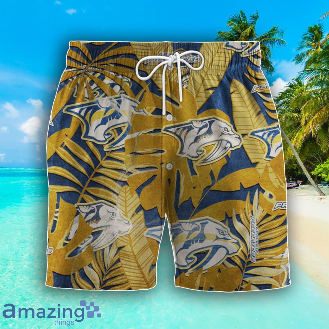 Nashville Predators Set Hawaiian Shirt And Shorts Combo Retro Style For Fans image Nashville Predators Set Hawaiian Shirt And Shorts Combo Retro Style For Fans Product Photo 3