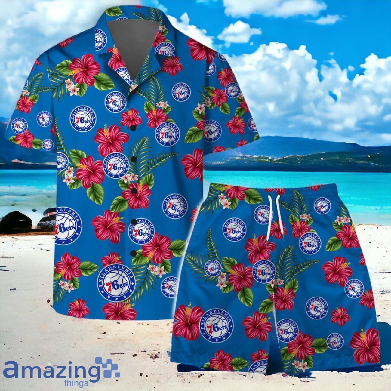 Philadelphia 76ers Team Logo Hawaiian Shirt And Short Floral Pattern Product Photo 1