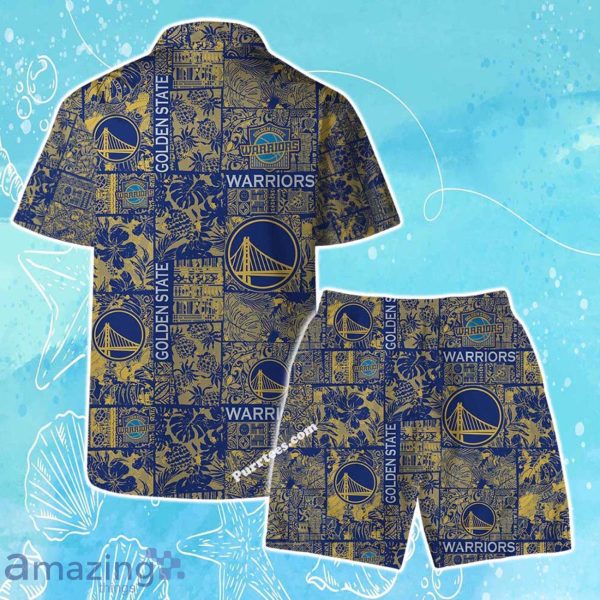 Golden State Warriors NBA Logo Vintage Floral Pattern Hawaiian Shirt & Short Product Photo 2