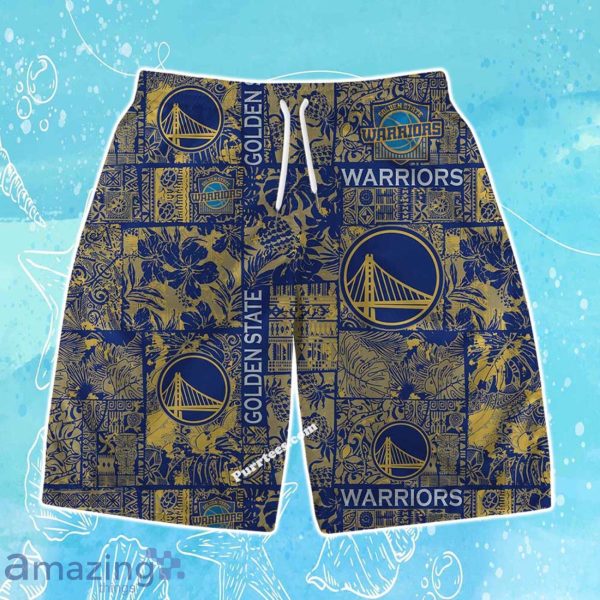 Golden State Warriors NBA Logo Vintage Floral Pattern Hawaiian Shirt & Short Product Photo 3